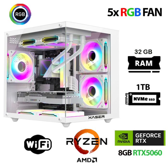 Xaser Eco X260 Ryzen 5 5600 32GB Ram 1TB M.2 NVMe SSD 8GB RTX5060 Oyun Hazır Sistem - 1