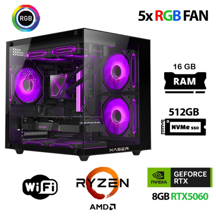 Xaser Eco X270 Ryzen 5 5600 16GB Ram 512GB M.2 NVMe SSD 8GB RTX5060 Oyun Hazır Sistem - 1