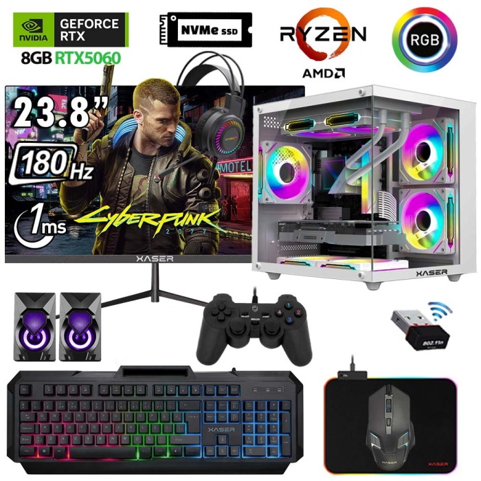 Xaser Eco X290 Ryzen 5 5600 16GB Ram 512GB M.2 NVMe SSD 8GB RTX5060 23.8 180Hz Curved Oyuncu Tavsiye Sistem - 1