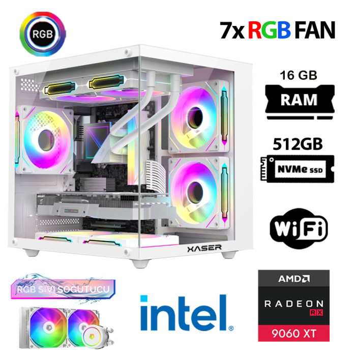 Xaser Eco X30 i9 14900KF 16GB DDR5 Ram 512GB M.2 NVMe SSD 16GB RX9060 XT Sıvı Soğutmalı Oyuncu Tavsiye Sistem - 1
