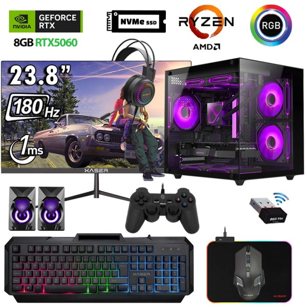 Xaser Eco X310 Ryzen 5 5600 16GB Ram 512GB M.2 NVMe SSD 8GB RTX5060 23.8 180Hz Curved Oyuncu Tavsiye Sistem - 1