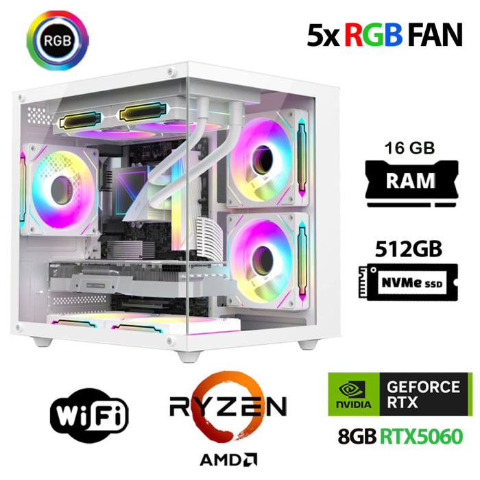 Xaser Eco X70 Ryzen 5 5500 16GB Ram 512GB M.2 NVMe SSD 8GB RTX5060 Oyun Hazır Sistem - 1