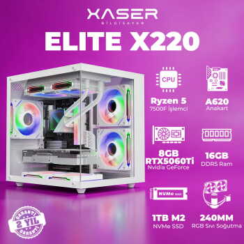 Xaser Elite X220 Ryzen 5 7500F 16GB DDR5 Ram 1TB M.2 NVMe SSD 8GB RTX5060 Ti Masaüstü Oyuncu Bilgisayarı - Xaser