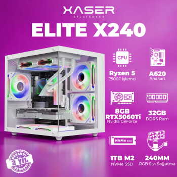 Xaser Elite X240 Ryzen 5 7500F 32GB DDR5 Ram 1TB M.2 NVMe SSD 8GB RTX5060 Ti Masaüstü Oyuncu Bilgisayarı - Xaser