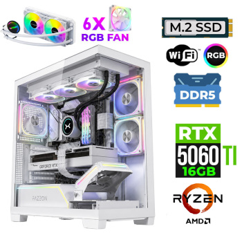 Xaser Fade X180 Ryzen 7 7700X 16GB DDR5 Ram 1TB M.2 NVMe SSD 16GB RTX5060Ti Sıvı Soğutmalı Oyuncu Bilgisayarı - Xaser