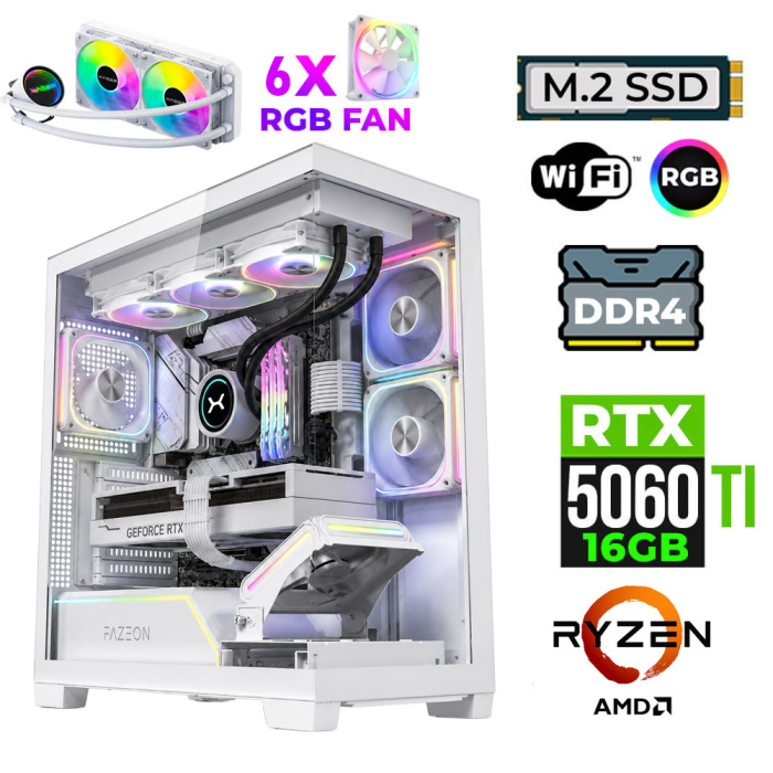 Xaser Fade X20 Ryzen 7 5700X 16GB Ram 1TB M.2 NVMe SSD 16GB RTX5060Ti Sıvı Soğutmalı Oyuncu Bilgisayarı - 1