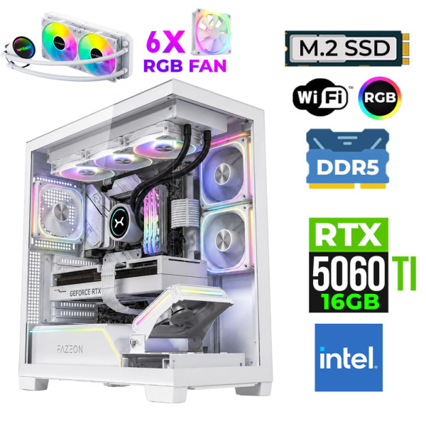 Xaser Fade X300 Intel i9 14900KF 16GB DDR5 Ram 1TB M.2 NVMe SSD 16GB RTX5060Ti Sıvı Soğutmalı Oyuncu Bilgisayarı - 1