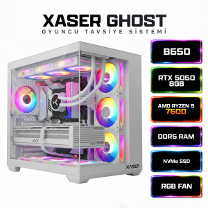 Xaser Ghost X120 Ryzen 5 7600 32GB Ram 1TB M.2 NVMe SSD 8GB RTX5050 Sıvı Soğutmalı Oyuncu Bilgisayarı - Xaser