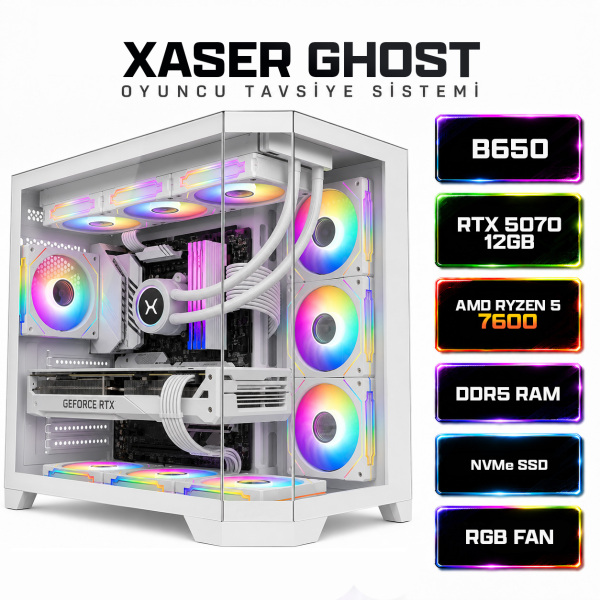 Xaser Ghost X280 Ryzen 5 7600 16GB Ram 512GB M.2 NVMe SSD 12GB RTX5070 Sıvı Soğutmalı Oyuncu Bilgisayarı - 1