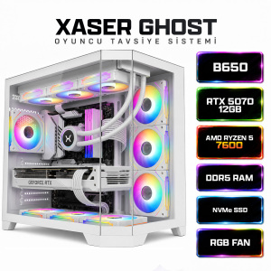 Xaser Ghost X290 Ryzen 5 7600 16GB Ram 1TB M.2 NVMe SSD 12GB RTX5070 Sıvı Soğutmalı Oyuncu Bilgisayarı - Xaser
