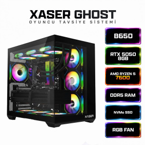 Xaser Ghost X70 Ryzen 5 7600 16GB Ram 512GB M.2 NVMe SSD 8GB RTX5050 Sıvı Soğutmalı Oyuncu Bilgisayarı - Xaser
