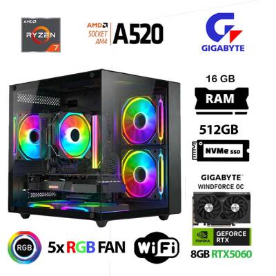 Xaser Giga X10 Ryzen 7 5700X 16GB Ram 512GB M.2 NVMe SSD 8GB RTX5060 Gigabyte Oyuncu OEM Paket - 1