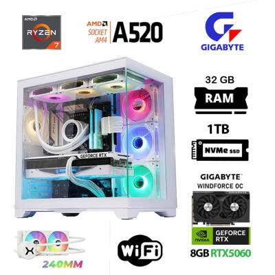 Xaser Giga X60 Ryzen 7 5700X 32GB Ram 1TB M.2 NVMe SSD 8GB RTX5060 Sıvı Soğutmalı Gigabyte Oyuncu OEM Paket - 1