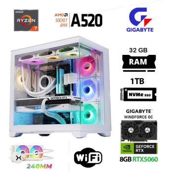 Xaser Giga X60 Ryzen 7 5700X 32GB Ram 1TB M.2 NVMe SSD 8GB RTX5060 Sıvı Soğutmalı Gigabyte Oyuncu OEM Paket - Xaser