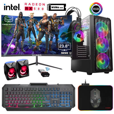 Xaser GX15 i5 4570 16GB Ram 512GB M.2 NVMe SSD 8GB RX580 23.8 Curved Oyuncu Tavsiye Sistem - 1