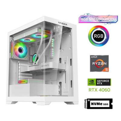 Xaser GX80 Ryzen 5 5600 16GB Ram 512GB M.2 NVMe SSD 8GB RTX4060 Sıvı Soğutma Oyun Hazır Sistem - 1