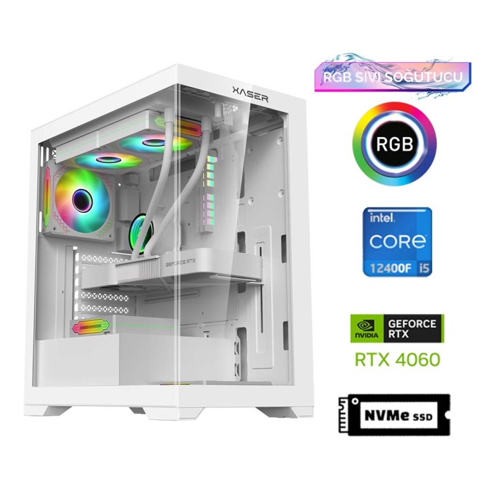 Xaser GX85 i5 12400F 16GB Ram 512GB M.2 NVMe SSD 8GB RTX4060 Sıvı Soğutma Oyun Hazır Sistem - 1