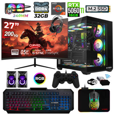 Xaser Helmet X50 Ryzen 7 5700X 32GB Ram 1TB M.2 NVMe SSD 16GB RTX5060 Ti Sıvı Soğutmalı 27