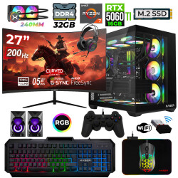 Xaser Helmet X50 Ryzen 7 5700X 32GB Ram 1TB M.2 NVMe SSD 16GB RTX5060 Ti Sıvı Soğutmalı 27