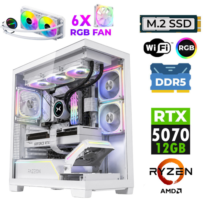 Xaser JETT X240 Ryzen 7 7800X3D 32GB DDR5 Ram 1TB M.2 NVMe SSD 12GB RTX5070 Sıvı Soğutmalı Oyuncu Bilgisayarı - 1
