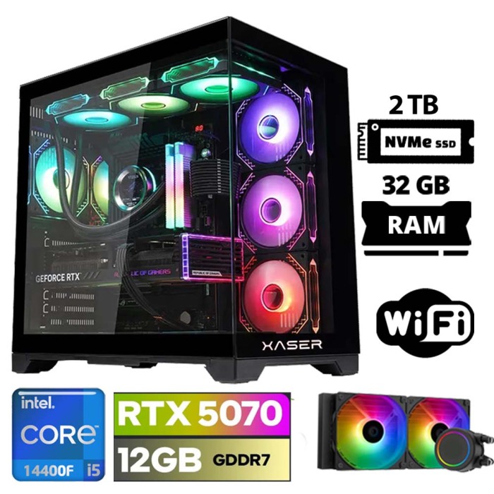 Xaser Lexus x120 i5 14400F 32GB DDR5 Ram 2TB M.2 NVMe SSD 12GB RTX5070 Sıvı Soğutmalı Oyuncu Tavsiye Sistem - 1