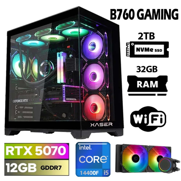 Xaser Lexus x190 i5 14400F 32GB DDR5 Ram 2TB M.2 NVMe SSD 12GB RTX5070 Sıvı Soğutmalı Oyuncu Tavsiye Sistem - 1