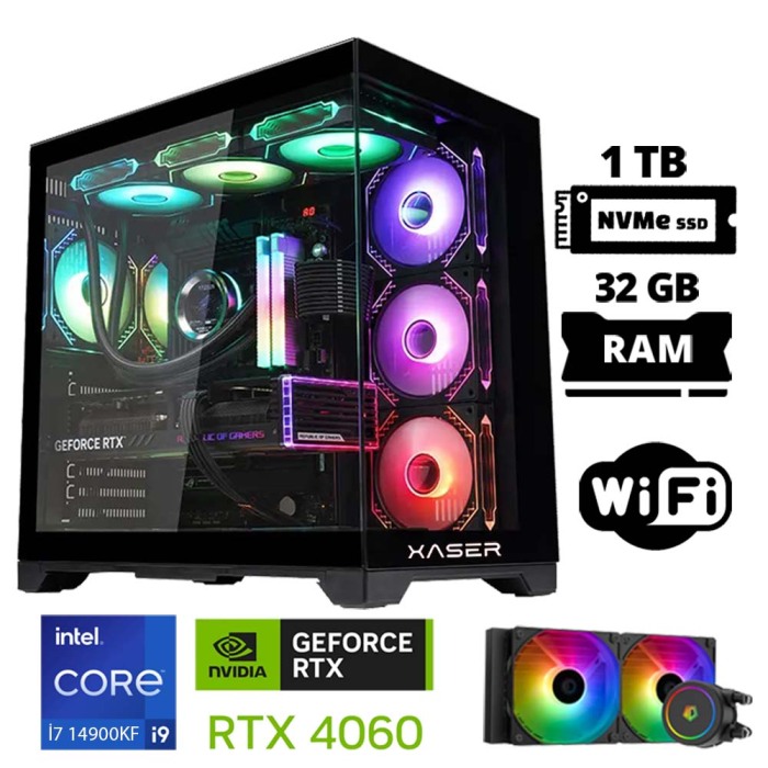 Xaser Lexus x20 i9 14900KF 32GB DDR5 Ram 1TB M.2 NVMe SSD 8GB RTX4060 Oyuncu Tavsiye Sistem - 1