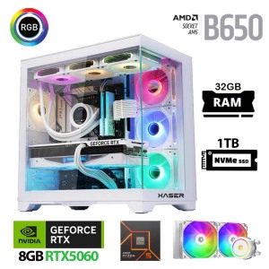 Xaser Lexus x570 Ryzen 5 7500F 32GB Ram 1TB M.2 NVMe SSD 8GB RTX5060 Sıvı Soğutmalı Beyaz Oyuncu Tavsiye Sistem - Xaser