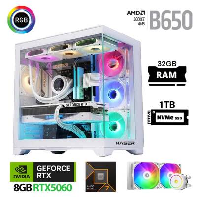 Xaser Lexus x590 Ryzen 7 7800X3D 32GB Ram 1TB M.2 NVMe SSD 8GB RTX5060 Sıvı Soğutmalı Beyaz Oyuncu Bilgisayarı - 1