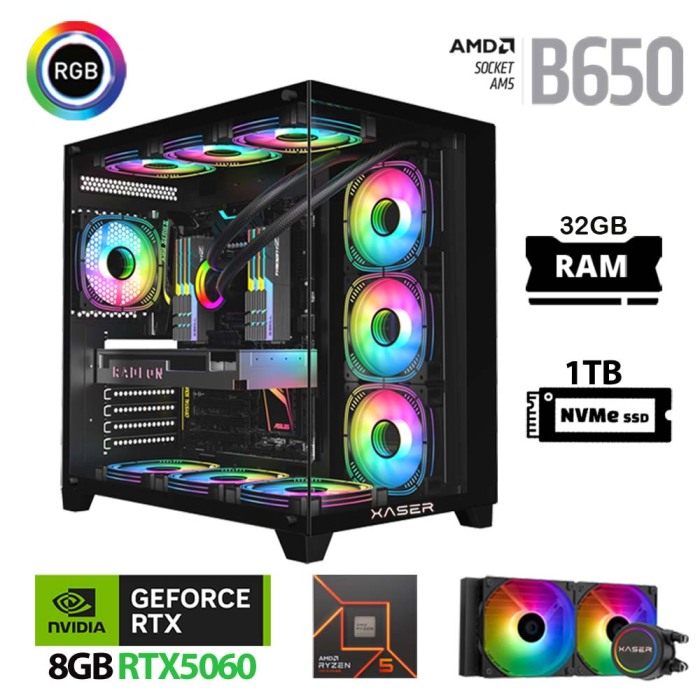 Xaser Lexus x610 Ryzen 5 8400F 32GB Ram 1TB M.2 NVMe SSD 8GB RTX5060 Sıvı Soğutmalı Oyuncu Tavsiye Sistem - 1