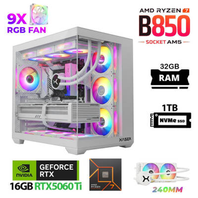 Xaser Lexus x690 White Ryzen 7 7800X3D 32GB Ram 1TB M.2 NVMe SSD 16GB RTX5060 Ti Sıvı Soğutmalı Oyuncu Bilgisayarı - 1