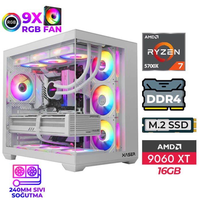 Xaser Lexus x741 Ryzen 7 5700X 32GB Ram 1TB M.2 NVMe SSD 16GB RX9060 XT Sıvı Soğutmalı Oyuncu Tavsiye Sistem - 1