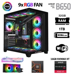 Xaser Lexus x750 Ryzen 5 8400F 32GB DDR5 Ram 1TB M.2 NVMe SSD 16GB RX9060 XT Sıvı Soğutmalı Masaüstü Oyuncu Bilgisayarı - 1