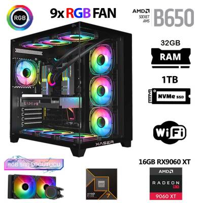 Xaser Lexus x790 Ryzen 7 9800X3D 32GB DDR5 Ram 1TB M.2 NVMe SSD 16GB RX9060 XT Sıvı Soğutmalı Masaüstü Oyuncu Bilgisayarı - 1