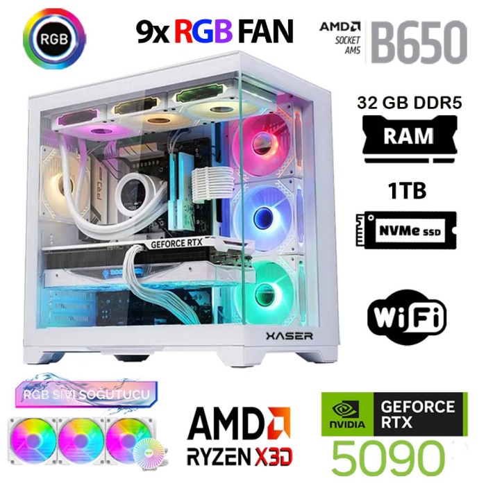 Xaser Lexus x840 Ryzen 7 7800X3D 32GB DDR5 Ram 1TB M.2 NVMe SSD 32GB RTX5090 Oyuncu Tavsiye Sistem - 1