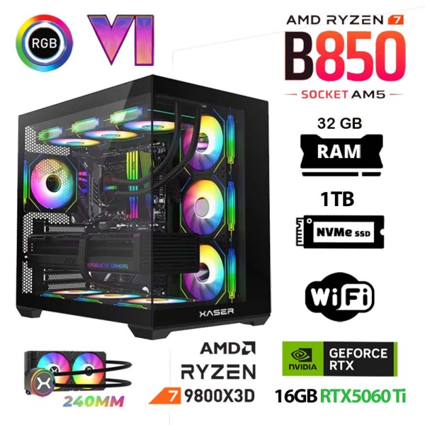 Xaser lexus x850 Ryzen 7 9800X3D 32GB Ram 1TB M.2 NVMe SSD 16GB RTX5060 Ti Sıvı Soğutmalı Oyuncu Bilgisayarı - 1