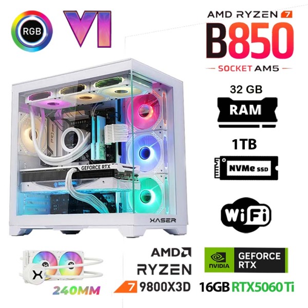 Xaser lexus x860 Ryzen 7 9800X3D 32GB Ram 1TB M.2 NVMe SSD 16GB RTX5060 Ti Sıvı Soğutmalı Oyuncu Bilgisayarı - 1