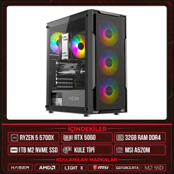 Xaser Light X10 Ryzen 7 5700X 32GB Ram 1TB M.2 NVMe SSD 8GB RTX5060 Masaüstü Oyuncu OEM Bilgisayar - Xaser