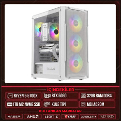 Xaser Light X20 Ryzen 7 5700X 32GB Ram 1TB M.2 NVMe SSD 8GB RTX5060 Masaüstü Oyuncu OEM Bilgisayar - Xaser