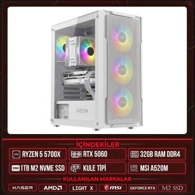 Xaser Light X20 Ryzen 7 5700X 32GB Ram 1TB M.2 NVMe SSD 8GB RTX5060 Masaüstü Oyuncu OEM Bilgisayar - 1