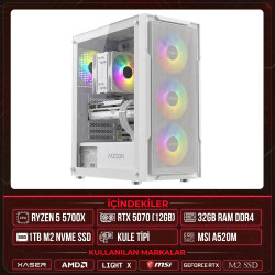 Xaser Light X60 Ryzen 7 5700X 32GB Ram 1TB M.2 NVMe SSD 12GB RTX5070 Masaüstü Oyuncu OEM Bilgisayar - Xaser