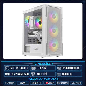 Xaser Light X80 i5 14400F 32GB Ram 1TB M.2 NVMe SSD 8GB RTX5060 Masaüstü Oyuncu OEM Bilgisayar - Xaser
