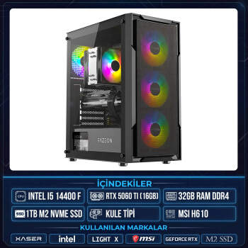 Xaser Light X90 i5 14400F 32GB Ram 1TB M.2 NVMe SSD 16GB RTX5060 Ti Masaüstü Oyuncu OEM Bilgisayar - Xaser