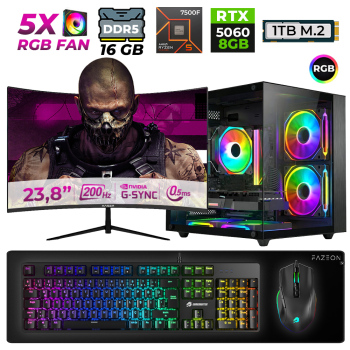 Xaser Live X10 Ryzen 5 7500F 16GB DDR5 Ram 1TB M.2 Nvme SSD 8GB RTX5060 23.8