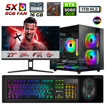 Xaser Live X30 Ryzen 5 7500F 16GB DDR5 Ram 1TB M.2 Nvme SSD 8GB RTX5060 27