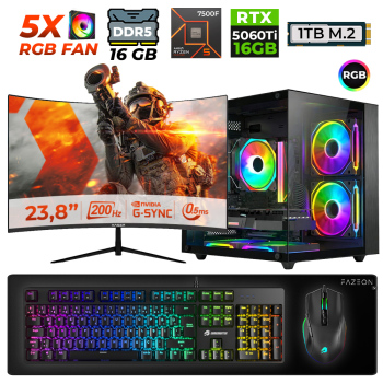 Xaser Live X50 Ryzen 5 7500F 16GB DDR5 Ram 1TB M.2 Nvme SSD 16GB RTX5060 Ti 23.8