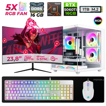 Xaser Live X60 Ryzen 5 7500F 16GB DDR5 Ram 1TB M.2 Nvme SSD 16GB RTX5060 Ti 23.8