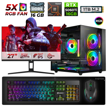 Xaser Live X70 Ryzen 5 7500F 16GB DDR5 Ram 1TB M.2 Nvme SSD 16GB RTX5060 Ti 27