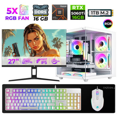 Xaser Live X80 Ryzen 5 7500F 16GB DDR5 Ram 1TB M.2 Nvme SSD 16GB RTX5060 Ti 27