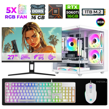 Xaser Live X80 Ryzen 5 7500F 16GB DDR5 Ram 1TB M.2 Nvme SSD 16GB RTX5060 Ti 27